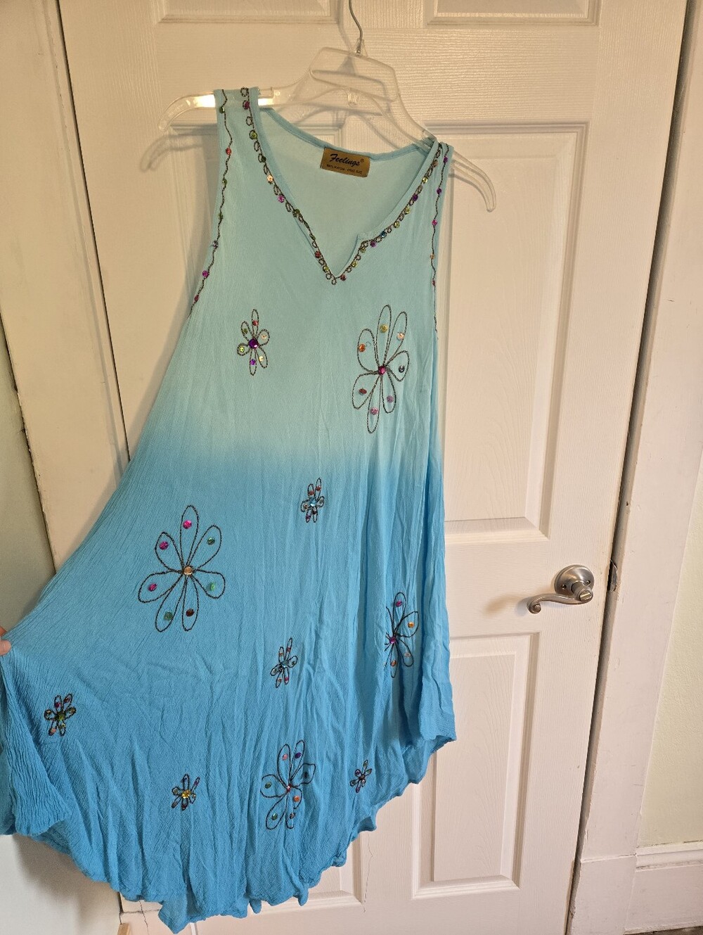 Blue Boho Sequin Embroidered Hippie Dress ✨